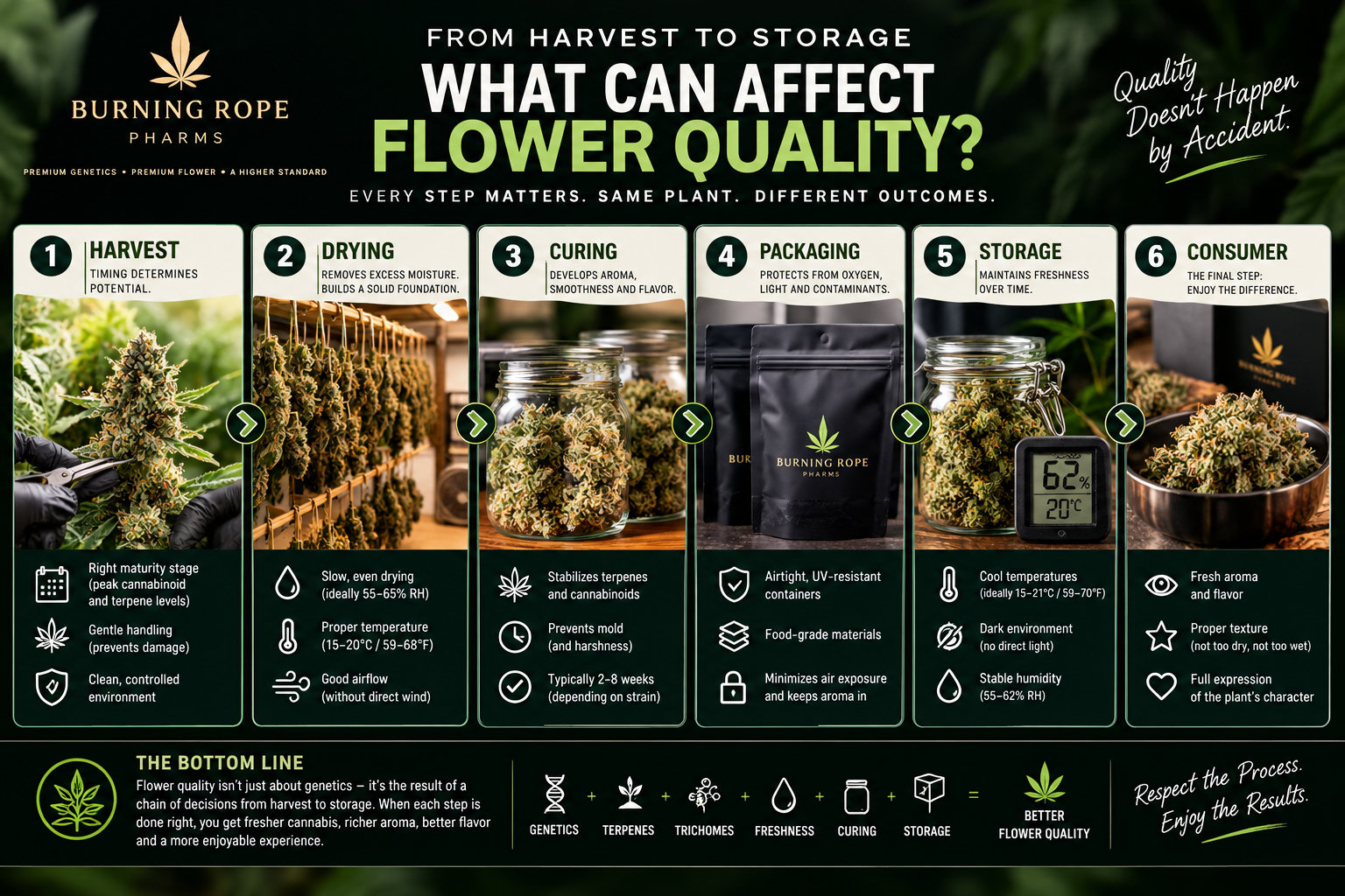 Cannabis flower quality from harvest drying curing packaging and storage